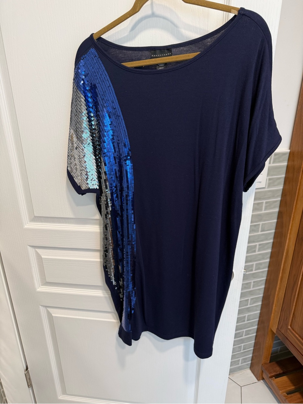 Apostrophe Navy Dress or Long Shirt with Blue & Silver Sequin Panel